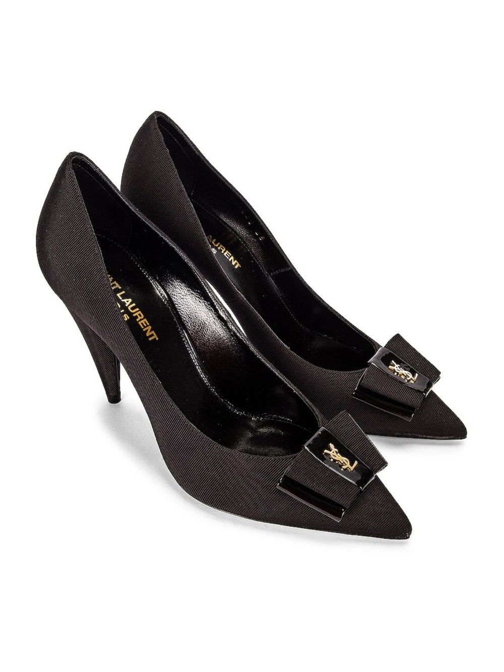 Saint Laurent Black Pointed Bow Kitten Heels